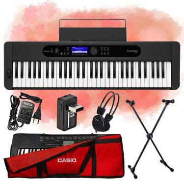 Imagem de Kit Teclado Casio Musical Ct-S400 Capa Vermelha, Suporte E Fone