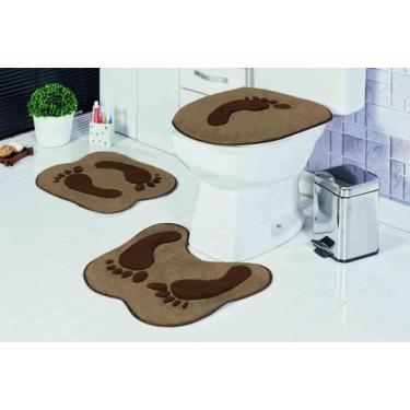 Imagem de Kit Tapete De Banheiro Formato 3 Peças Antiderrapante Pegada Castor -