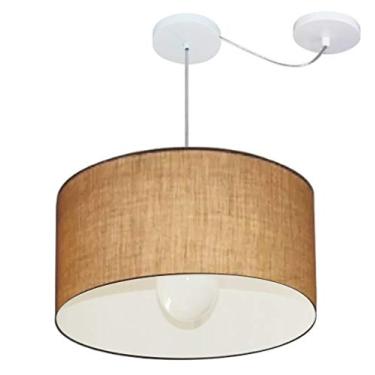 Imagem de Lustre Pendente com Desvio de Centro Cúpula Tecido 50x30 cm, Vivare Iluminação, Pendente4231 LP, Palha, Médio