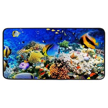 Imagem de Tapete de área My Daily Ocean Fish Sea Coral Reef 99 x 50 cm, tapete de cozinha subaquático de poliéster para entrada, sala de estar, quarto, dormitório