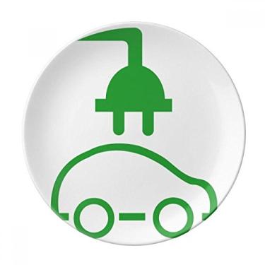Imagem de Plugue de desenho animado para veículos de energia protege o meio ambiente prato decorativo de porcelana salver talheres, prato de jantar