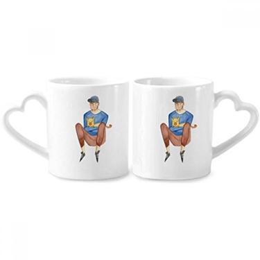 Imagem de Miaoji Pintura Aquarela Gato Meninos Casais Porcelana Conjunto de Canecas Cerâmica Amante Copo Coração Alça