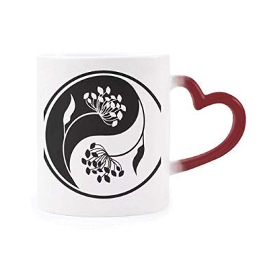 Imagem de Caneca Culture Yin-yang preta com flor branca sensível ao calor Caneca vermelha que muda de cor