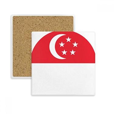 Imagem de Porta-copos quadrado com bandeira nacional de Cingapura com símbolo asiático, pedra absorvente para bebidas, presente de 2 peças
