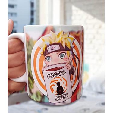 Imagem de Caneca Anime Naruto Shippuden Personalizada em Porcelana (Café) - Arte Konoha Bucks - Presente Geek e Nerd