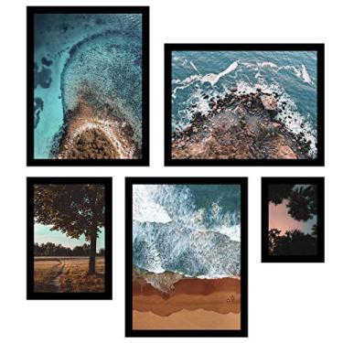 Imagem de Conjunto Paisagens Praia E Mar Kit Com 5 Quadros Decore Pronto Multicor Médio