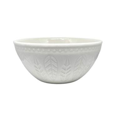 Imagem de Bowl Em Cerâmica Branco Relieve Folhas Tigela 550ml Yoi