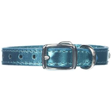 Imagem de OmniPet Coleira de couro de cristal para cães, couro de grão sólido turquesa metálico, serve para pescoço de 19 a 24 cm