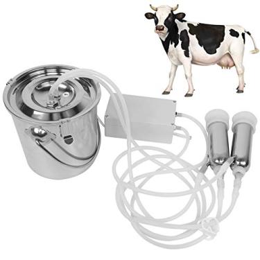 Imagem de Máquina de ordenha elétrica, 3L portátil, automática, elétrica, bomba de sucção a vácuo de aço inoxidável, bomba de vácuo de grau alimentício, balde para gados, fazenda, gado (EUA)