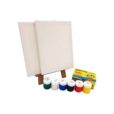 Imagem de Kit Pintura Infantil C/Mini Cavalete + tintas + 2 Telas + Pincel