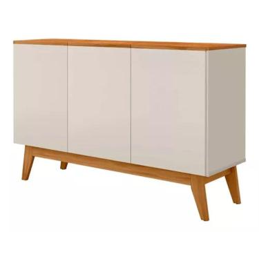 Imagem de Aparador Armário Buffet Ares Lux 3 Portas C/ Base Em Madeira Off White