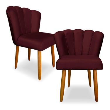 Imagem de Kit 2 Cadeiras de Jantar Pétala Estofada Pés Palito Veludo Bordô - Montanaris Decor