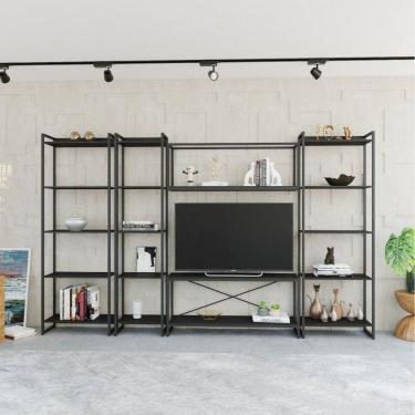 Imagem de Conjunto Rack para TV até 50 Polegadas Estante 5 Prateleiras Estilo Industrial Active Yescasa Preto Onix