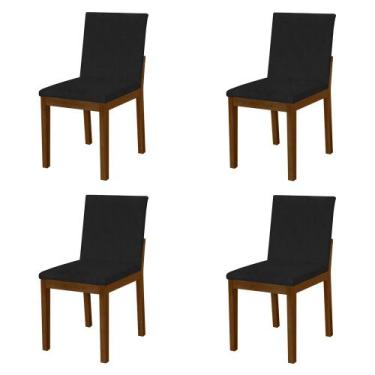 Imagem de Kit 4 Cadeiras De Jantar Luxo Pérola Estofadas Em Couro Pu Preto Base