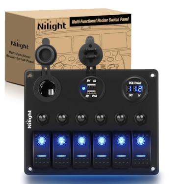 Imagem de Nilight 6 Gang 5 pinos ON/Off Toggle Rocker Switch Panel with 12V-24V LED Digital Voltímetro 3,1A Dual USB Charger Isqueiro Soquete Proteção de sobrecarga para RV Truck Boat SUV, 2 anos de garantia