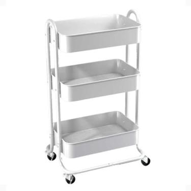 Imagem de Carrinho Organizador Multiuso 3 Prateleiras De Aço Fruteira com Rodinha (Branco)