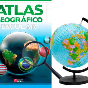 Imagem de Kit Globo Terrestre Inflável + Lupa E Atlas Escolar Em Portug