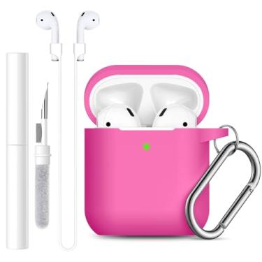 Imagem de Lerobo Capa para Airpod, com caneta de limpeza e cordão esportivo antiperda de alça magnética, capa Slicone macio compatível com Apple AirPods 2ª 1ª geração, capa de carregamento rosa choque