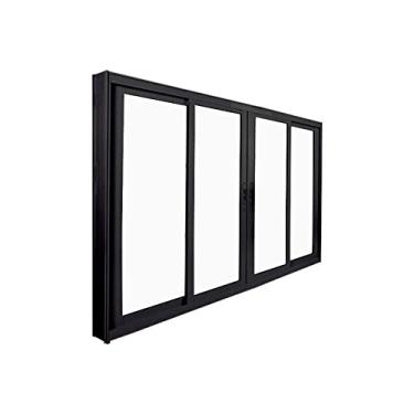 Imagem de Janela de Correr Abertura Central Premium 4 Folhas Vidro Liso 100x200cm Crv Portas e Janelas Preto