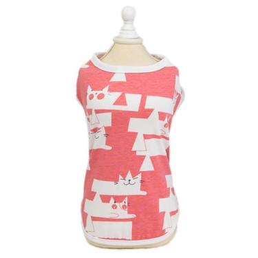 Imagem de Camiseta regata de algodão elástica para animais de estimação doce macio estampado leve tecido fofo moletom pequeno cachorro