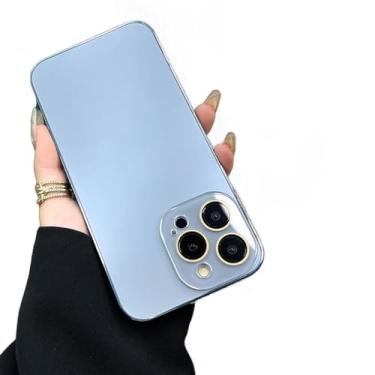 Imagem de Zureto Capa de vidro temperado de acrílico fosco galvanizado para iPhone, nova capa protetora de acrílico fosco ultrafino (azul, para iPhone14Plus)