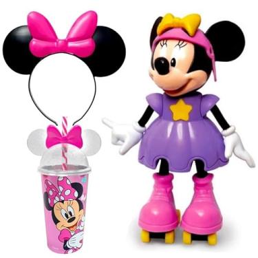 Imagem de Kit Minnie Patinadora Que Fala+ Copo E Tiara De Orelhas Rosa