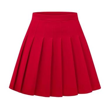 Imagem de DRESS NICES Saia feminina plissada evasê curta mini saia básica uniforme escolar saia de líder de torcida saia patinadora, Vermelho, G