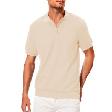 Imagem de UUMIAER Camisa polo masculina de malha Waffle manga curta sólida camisa polo ajuste clássico camisas de golfe, Caqui, GG