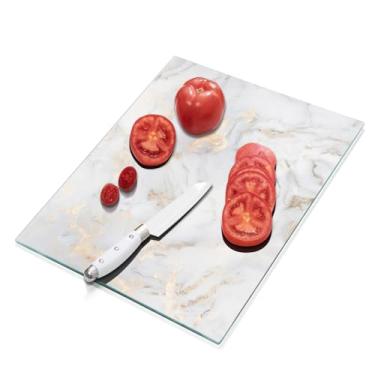 Imagem de VASUHOME Tábua de corte de vidro temperado para cozinha - Tábua de corte transparente de 41 x 30 cm para bancada, bandeja de vidro - resistente a arranhões, calor e quebra - fácil de limpar e durável