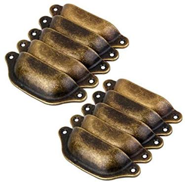 Imagem de 10X Retro Ferro Antigo Industrial Chic ALÇAS DE COPO Gaveta Puxar Armário Armário Puxadores Puxadores de móveis, h