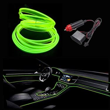 Imagem de MaxLax Faixa de iluminação interior de carro neon verde limão - Fio EL flexível de 3 m de 12 V com proteção de fusível integrada para personalização de interiores automotivos, com acabamento de