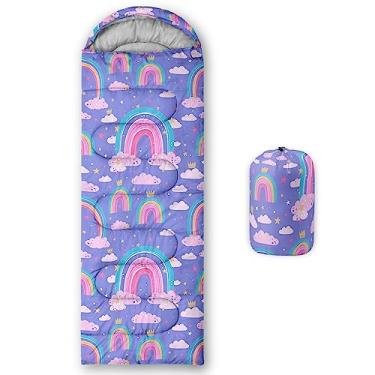 Imagem de AILONEN Saco de dormir arco-íris para meninas e mulheres, 3 estações, adultos, adolescentes, viagens, acampamento, caminhadas, ao ar livre, saco de dormir leve e impermeável, com bolsa de transporte