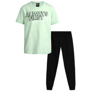 Imagem de Quad Seven Conjunto de calças para meninos – 2 peças, camiseta de manga curta e calça de moletom de lã com bolsos (8-18), Verde Always First, 16/18