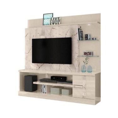 Imagem de Estante Home Theater Alan Para TV até 55 1 Porta Cor Calacata e Off White - Madetec Móveis