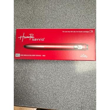 Imagem de Lilly, HumaPen Savvio, dispositivo de entrega de insulina vermelha em estojo de transporte por Lilly Humapen Savvio