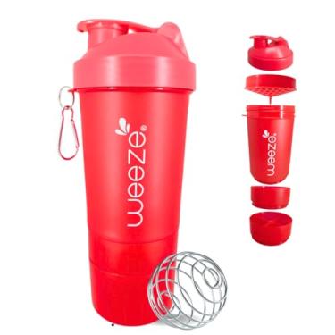 Imagem de Coqueteleira Shaker Academia Compartimento Suplementos Divisórias (Vermelho)