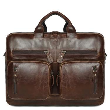 Imagem de Bolsa mensageiro masculina de couro genuíno de 15 polegadas para laptop grande para computador portátil mochila masculina bolsa de ombro retrô, b