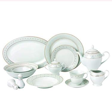 Imagem de Lorren Home Trends Conjunto de louça de porcelana Carlotta-57 peças com borda prateada para 8 Carlotta-Mix e combinando, tamanho único, branco