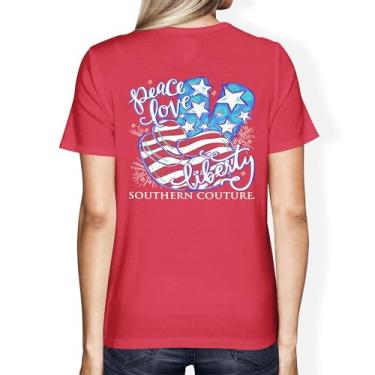 Imagem de Southern Couture Peace Love & Liberty, camiseta moderna de algodão vermelho para o dia a dia, Vermelho, M