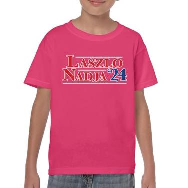 Imagem de Camiseta juvenil Laszlo Nadja 2024 divertida eleição presidencial humor voto para presidente anti Biden No Trump Kids, Rosa choque, M