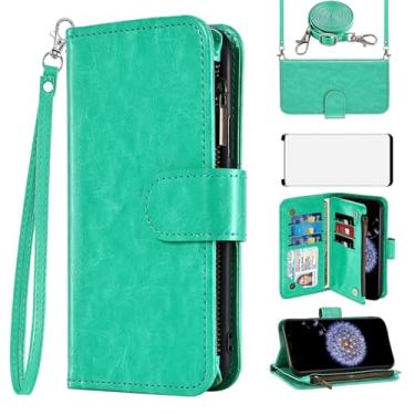 Imagem de Asuwish Capa de celular para Samsung Galaxy S9 Plus carteira com protetor de tela alça transversal flip zíper suporte para cartão de vidro temperado suporte S9+ 9S 9+ S 9 9plus S9plus mulheres meninas