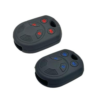 Imagem de LemSa Capa protetora de borracha com 4 botões para Ford Escape Explorer Mustang Transit Fusion Focus Lincoln Zephyr Mercury Grand Marquis, botões vermelhos e azuis