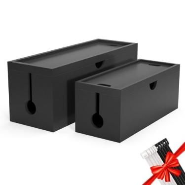 Imagem de Caixa de gerenciamento de cabos de bambu, caixa organizadora de cabos grande para esconder fios e tiras de energia para suporte de cabo de armazenamento de mesa para escritório em casa, sem