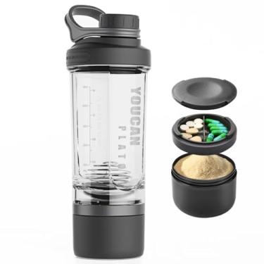 Imagem de Coqueteleira de proteína de 595 g com recipiente de armazenamento de pó para shakes de proteína - garrafa pré-treino - copo misturador - garrafa de água esportiva para academia - Feita com Tritan