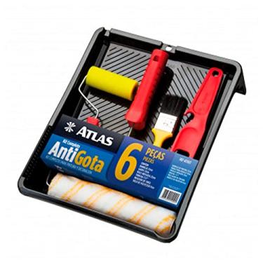 Imagem de Atlas - Conjunto de Pintura e Antigota Completo com 6 Peças (Bandeja, Trincha 1 1/2, Mini Rolo Espuma Amarela 9 cm, Garfo com Buchas e Rolo de Lã de Poliamida de 23 cm e Misturador Plástico de Tinta)