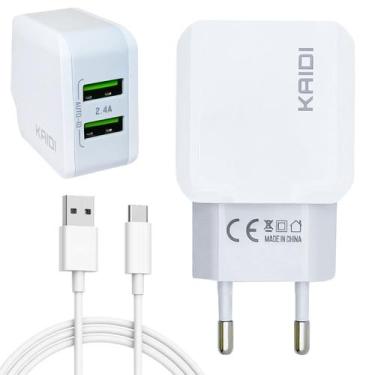 Imagem de Fonte Carregador com Cabo Tipo-C 2 Entradas USB Turbo Tomada - Kaidi