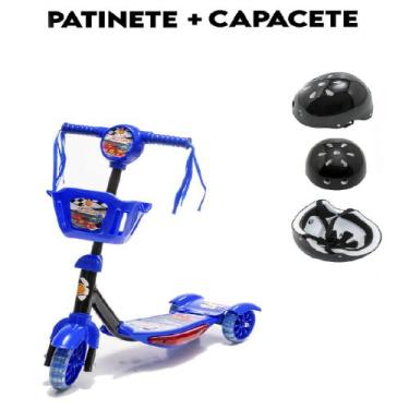 Imagem de Patinete Azul de Cestinha com Sons + Capacete Preto - DM Toys