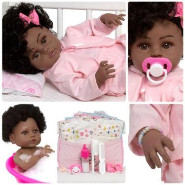 Imagem de Bebe Reborn Negra Enxoval Completo 21 Itens Envio Imediato - Cegonha R