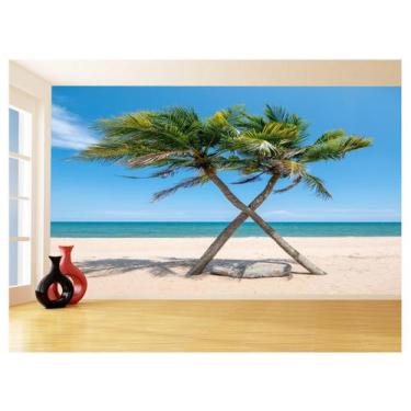 Imagem de Papel De Parede 3D Praia Mar Coqueiros Cruzados 3,5M Npr319 - Você Dec