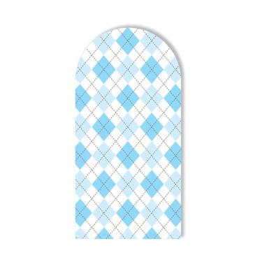 Imagem de Painel Romano Tecido Veste Fácil Xadrez Tons de Azul Linhas Pontilhada